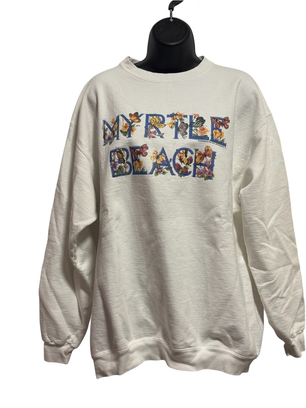 Myrtle Beach Floral Lettering Crewneck Sweatshirt - White